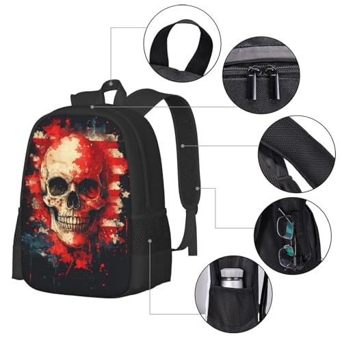 Image of Floral Skull Print Backpack For Men Women Lightweight Daypack For Daily Commutes Business Travel Hiking