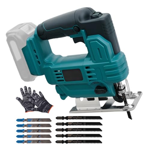Scie Sauteuse Sans Fil Compatible avec Makita 18V Batterie, Contrôle Variable à 6 Vitesses, Coupe en Biseau de 0 à 45°, Scie Électrique avec Lames pour Coupe Bois...