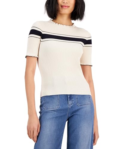 Marella Slim Fit Ribbed Knit Sweater Cream M