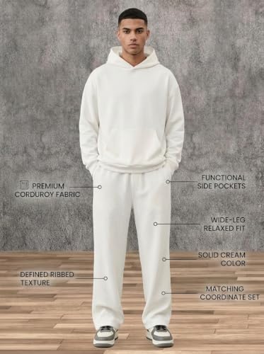 Image of Zombom Men's Comfortable Baggy Corduroy Pants | Relaxed Fit Stretch Waist Trousers for Everyday Wear | Casual Trouser for Man