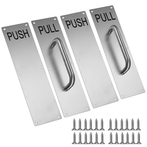 Sumnacon 2 Set 16" Stainless Steel Door Handle Pull & Push Plate - Heavy Duty Gate Handle Bar for Home/Office/Warehouse/Public, Suitable for Wooden/Composite Door with Screws, Brushed, Silver by Sumnacon - Used condition - US$30.40