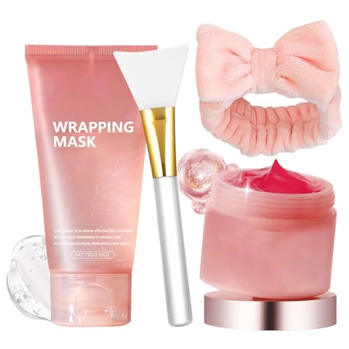 Coffret Soin Visage Femme, Collagen Night Wrapping Mask, Masque au Collagene Visage Coréen, Crème à la Gelée de Collagène, Hydratation Intense, Réduction du Relâchement et de L'aspect Terne-3 Pièces