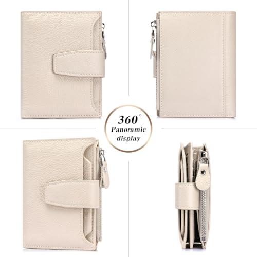 Small Wallet for Women RFID Blocking Bifold Leather Wallet Compact Card Holder with Zipper Coin Pocket & 4 ID Windows,Beige4