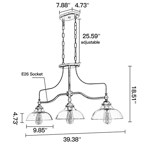 3 Lights Large Glass Pendant Light, Farmhouse Dining Room Chandelier Kitchen Lighting Fixture Over Island - Image 7