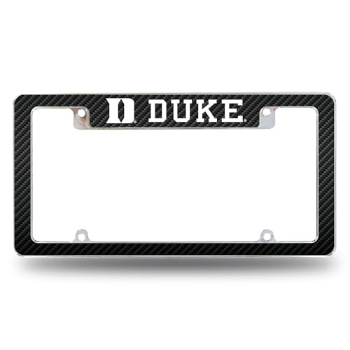 Rico Industries NCAA Duke Blue Devils Carbon Fiber Design 12" x 6" Chrome All Over Automotive License Plate Frame for Car/Truck/SUV