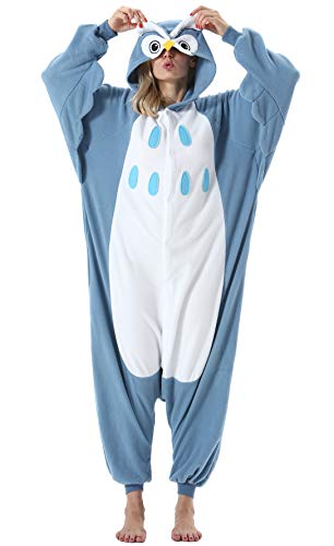 ULEEMARK Adulte Femme Homme Anime Animal Cosplay Halloween Costume Combinaison Pyjama Outfit Nuit Vetements Onesie Soiree de Deguisements Unisexe Chouette XL