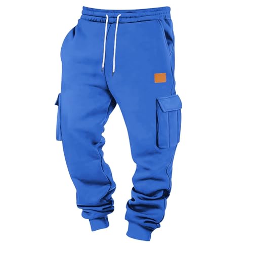 Générique Multipoches Vêtements de Travail Homme Elastique Mode Pantalon Treillis Cargo de Randonnée Peche avec Cordon Coulissant Jogging Baggy Homme Bleu Royal M