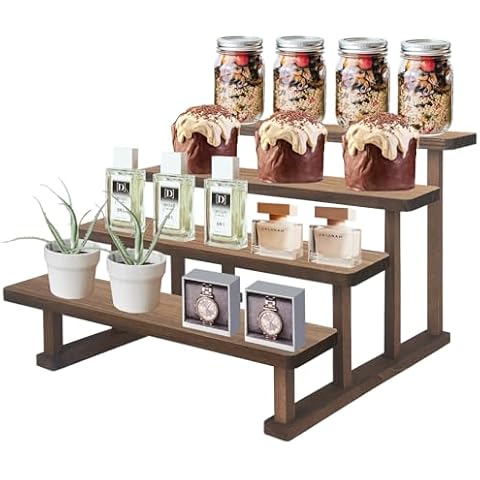 WEWLINE 2PACK Spice Rack Stand 4 Tier Wooden Display Shelf for Tabletop Riser Stand for Party,Kitchen,Perfume,Fragrance,Vendors event Cover