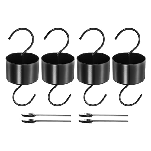PATIKIL Moat Guard for Hummingbird Feeder 4 Pack Metal Guard Hummingbird Feeder Hanging Hook with 4 Brushes for Outdoor Patio Yard Black