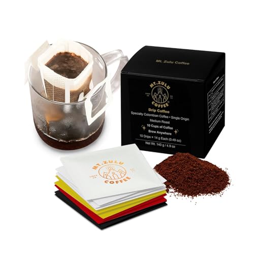 Mt. Zulu Drip Coffee Bags Variety Pack – Single-Serve Pour Over – Includes Award-Winning Gesha & Colombian Specialty – Prefilled 14g (10-Pack)