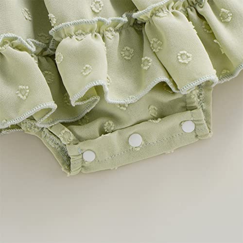Baby Girls Romper Dress Summer Ruffle Chiffon Smocked Dress Vintage Onesie With Headband Princess Outfit (3-6 Months,Sage Green) #TOP5