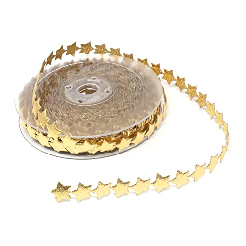 Honbay Sparkly Polyester Star Ribbon Trim Embellishment Star Decoration Ribbons for Wedding Birthday Valentines Day Baby Shower Christmas Thanksgiving Gift Cake Wrapping DIY Crafts (Gold)