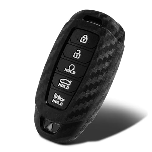 Étui de clé en silicone aspect carbone haut de gamme pour Hyundai KONA 5 boutons