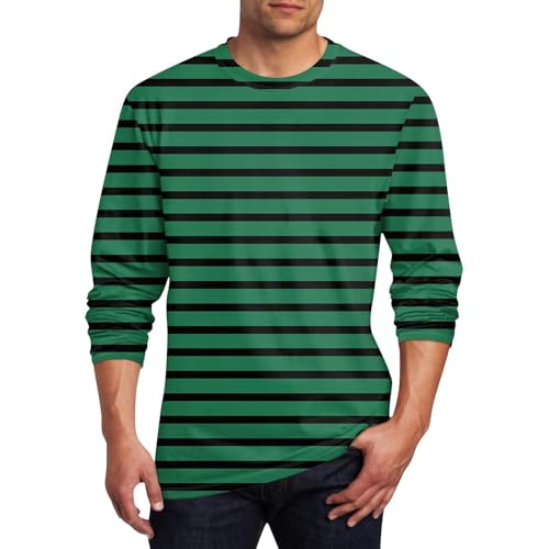 Men's Casual Cotton Spandex Striped Crewneck Long-Sleeve T-Shirt Basic Pullover Stripe Tee Shirt Fall Tops Clothes