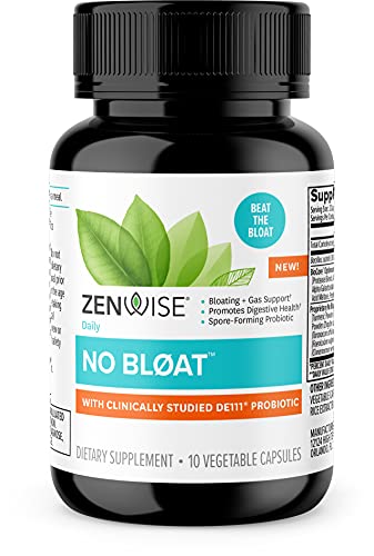 Zenwise No Bloat Supplement with Probiotics, Turmeric, and Digestive Enzymes - Bloating and Gas Relief - Ginger, Dandelion, and Cinnamon to Improve Digestion for Women & Men - Vegan Formula - 10 Count