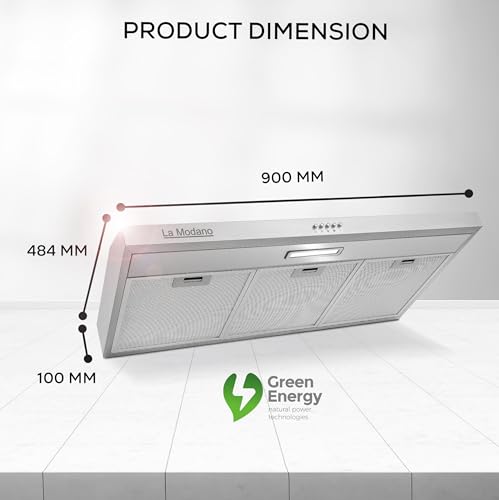 شفاط مطبخ مدمج نحيف من الستانلس ستيل 90 سم مع 3 سرعات تحكم واضاءة LED وفلتر كربون من لا مودانو - LMCH906S