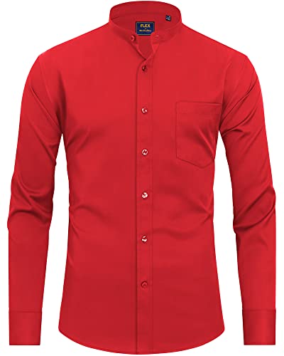 Chemise col mandarine homme rouge regular fit extensible J.Ver S