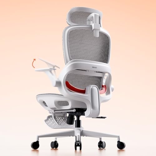 SIHOO B100 Pro JT Fauteuil de Bureau Ergonomique, Maille Respirante, Support Lombaire 4D, Appui-Tête 3D, Accoudoirs 4D, Inclinaison 90-135°, Gris/Blanc (avec Repose-Pieds)
