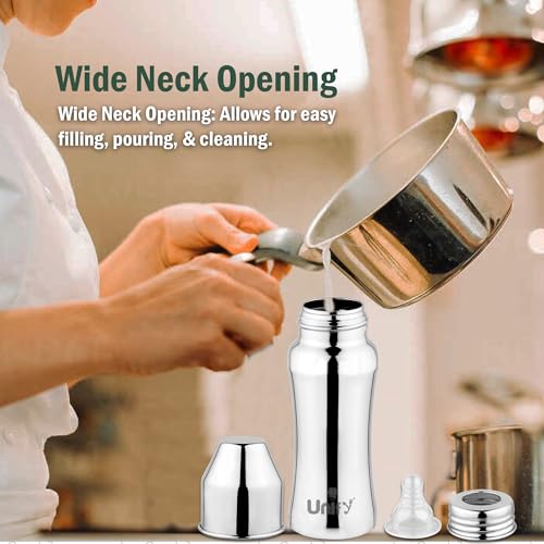 Image of Unify Stainless Steel Baby Feeding Bottle (250 ML) | Flow Nipple Bottles |Sus 304 Grade Milk Drinking Bottle | BPA Free, Anti-Colic, Plastic-Free| Ideal for Newborns (Infant) & Toddlers (Pack of 1)