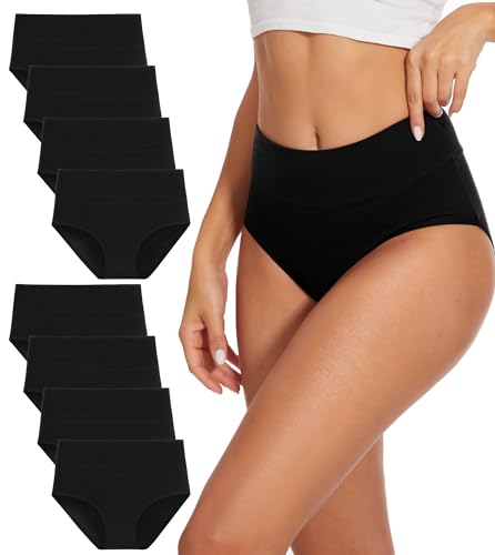 Bobelle 6er Pack Unterhosen Damen Baumwolle Unterwäsche Frauen Hohe Taille Atmungsaktiv Slips Panties(S-3XL) (DE/NL/SE/PL, Alphanumerisch, L, Regular, Regular, Schwarz-8P)