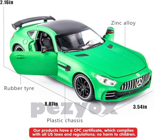 Image of 1 /24 Benz AMG GTR Toy Cars Model Car, Zinc Alloy Pull Back Toy car with Sound and Light for Kids Boy Girl Gift (Green)