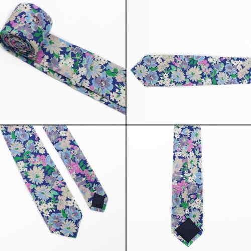 Image of Cotton Floral Ties for Men 2.76 inch Men's Skinny Tie Linen Flower Printed Neck Tie for Wedding Dating Party