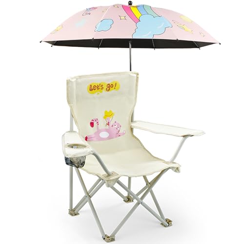 BUSYSIR Kids Beach Folding Camping Chair - Kids Camping Chair with Outdoor Umbrella - Lightweight and Sturdy - for Beach Outdoor Camping Picnic (Pink)