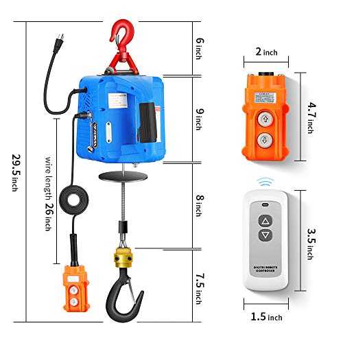 ANBULL Upgraded 3 in 1 Electric Hoist Winch 1100LBS, 1500W 110V Electric Winch with Wired and Wireless Remote Control, 25ft Lifting Height,Manganese Steel Gear,Galvanized Anti-Rotation Steel Rope by Anbull - Image 6