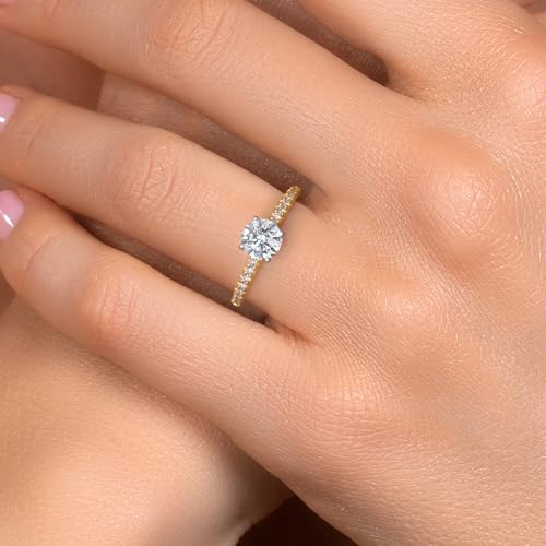 Gem Stone King Solid 14K 2 Tone Gold White Lab Grown Diamond Solitaire Engagement Ring For Women | 0.9 Cttw | Round 6MM | Wedding Anniversary Gold Ring For Women | E-F Color | VS2 Clarity4