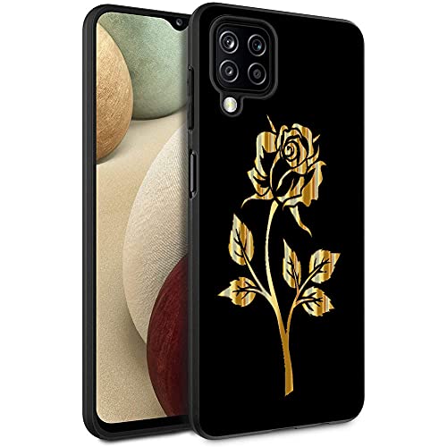 Esakycn Funda para Samsung Galaxy A12 / M12, Cárcasa Negro Silicona con Flores Dibujos Diseño Antigolpes Suave TPU de Protector Piel Ultrafina Case Cover Fundas para Samsung A12 / M12 6,5", Rosa Cover