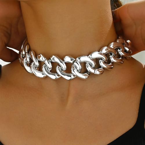 XUENMB Silver Cuban Link Chains Necklace Women's Punk Hip-hop Thick Gold Chain Choker Necklace Fashion Costume Jewelry for Women by XUENMB - Used condition - Image 5