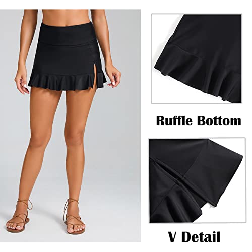 Women Swim Skirt - High Waisted Ruched Ruffle Swim Skirts with Short Tummy Control Bikini Bottoms4