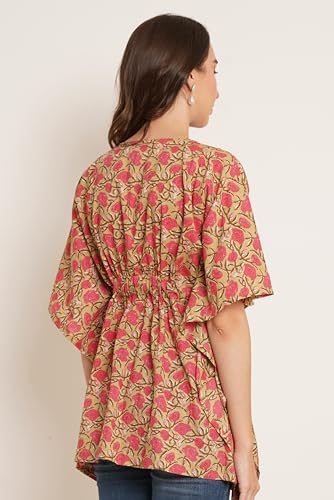 Image of COTLAND Fashions Jaipuri Cotton Kimono Sleeves Printed Longline Kaftan Top for Women