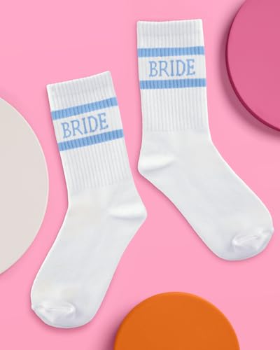 xo, Fetti Bride Socks, White + Blue | Bride To Be Something Blue Gift, Bachelorette Decorations, Wedding Day Slippers, Bridal Footwear Gift