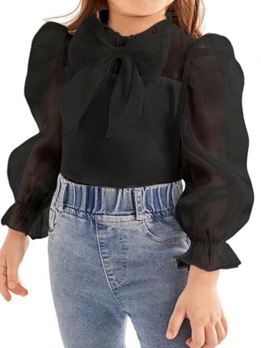 WDIRARA Girl's Bow Front Long Sleeve Blouse