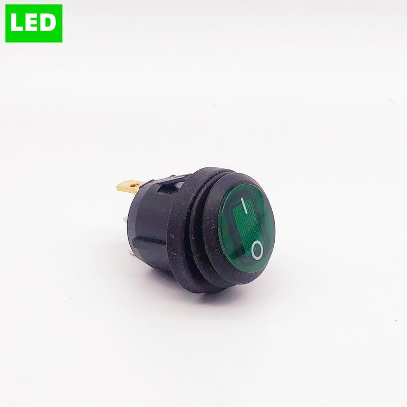 Mini interruttore a bilanciere di forma rotonda KCD1 ON/OFF 3 pin 6A 250VAC/10A 125VAC Apparecchiature elettriche con potenza di illuminazione 5 pezzi(Green,LED DC 12V-24V)
