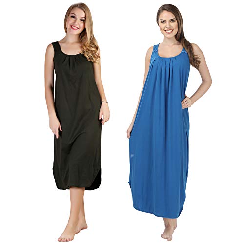 Image of BLAZON Women's Cotton Hosiery Solid Maxi Nighty Slip (Pack of 2) Available Sizes: S, M, L, XL, 2XL, 3XL, 4XL, 5XL