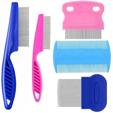 5 Pack Flea Lice Comb,Stainless Steel Dog Cat Grooming Combs with Rounded Teeth,Double Sided Professional Pet Tear Stain Remover,Dematting Tool for Small, Ideal for all pet Cover