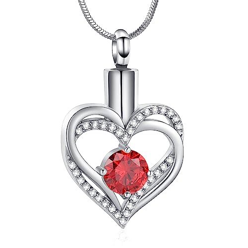 Minicremation Cremation Urn Necklace for Ashes Cremation Jewelry Heart Urn Necklace for Women Girls Birthstone Memorial Jewelry Pendant for Ashes for Human Pet