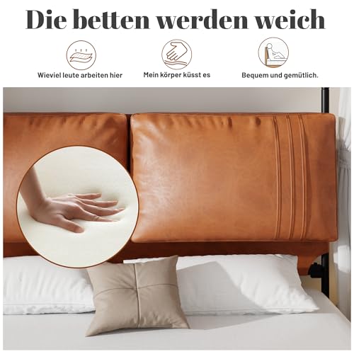 Worletty Polsterbett,doppelbett,bettgestell,High-End-leichte,mit Zwei Leder-Weichkissen, Metallschette, ausgestattet mit 4 abnehmbaren, zweizweckigen Lederbett, kein Boxfeder (180 * 200cm) – Bild 6
