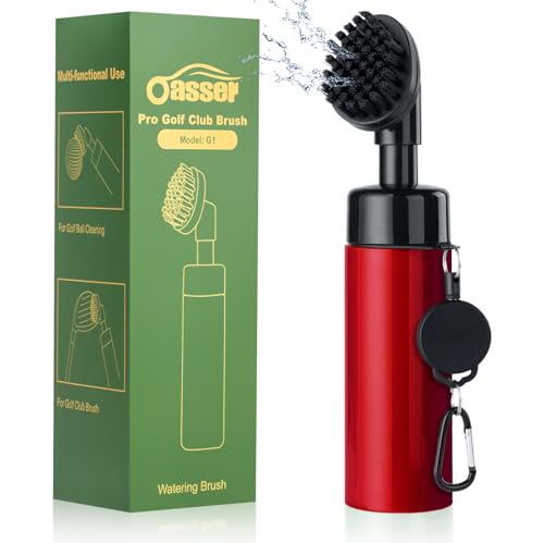 Oasser Golf Club Cleaner Golf Club Brush with Retractable Clip and Squeeze Water Bottle 10.5 Inches Holds 5 Oz of Water, Golf Accessories for Men Women, Essentials Golf Gifts for Men, Red