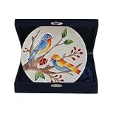Anka Handcrafts - Cozy Home Decors - Enamoredness - Tree's Set - Handmade & Handpainted Ceramic Plates with Unique Embossed Surface – w Navy Int. Velvet Case – Best Collectables for Cozy Homes 771