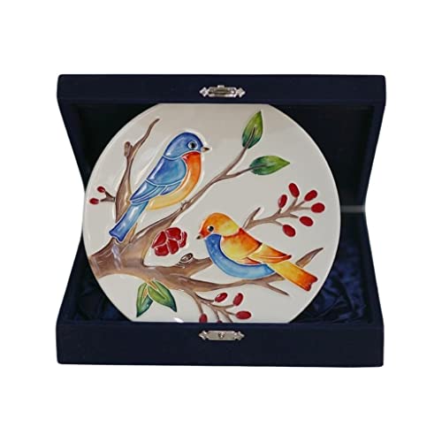 Anka Handcrafts - Cozy Home Decors - Enamoredness - Tree's Set - Handmade & Handpainted Ceramic Plates with Unique Embossed Surface – w Navy Int. Velvet Case – Best Collectables for Cozy Homes 771