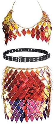 Boho Jewelry sequin Set Body Chain Suit Tribal Harness Bra Crop Top Necklace beltSkirt for Women Summer Beach Party