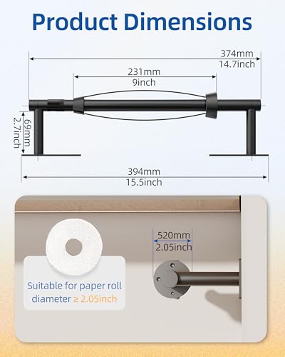 Image of RUACQ Paper Towel Holder Under Cabinet, One Hand Tearing Paper Towel Holder with Damping Effect, Wall Mount & Adhesive Stainless Steel Paper Roll Holder for Kitchen Bathroom (Matte Black)