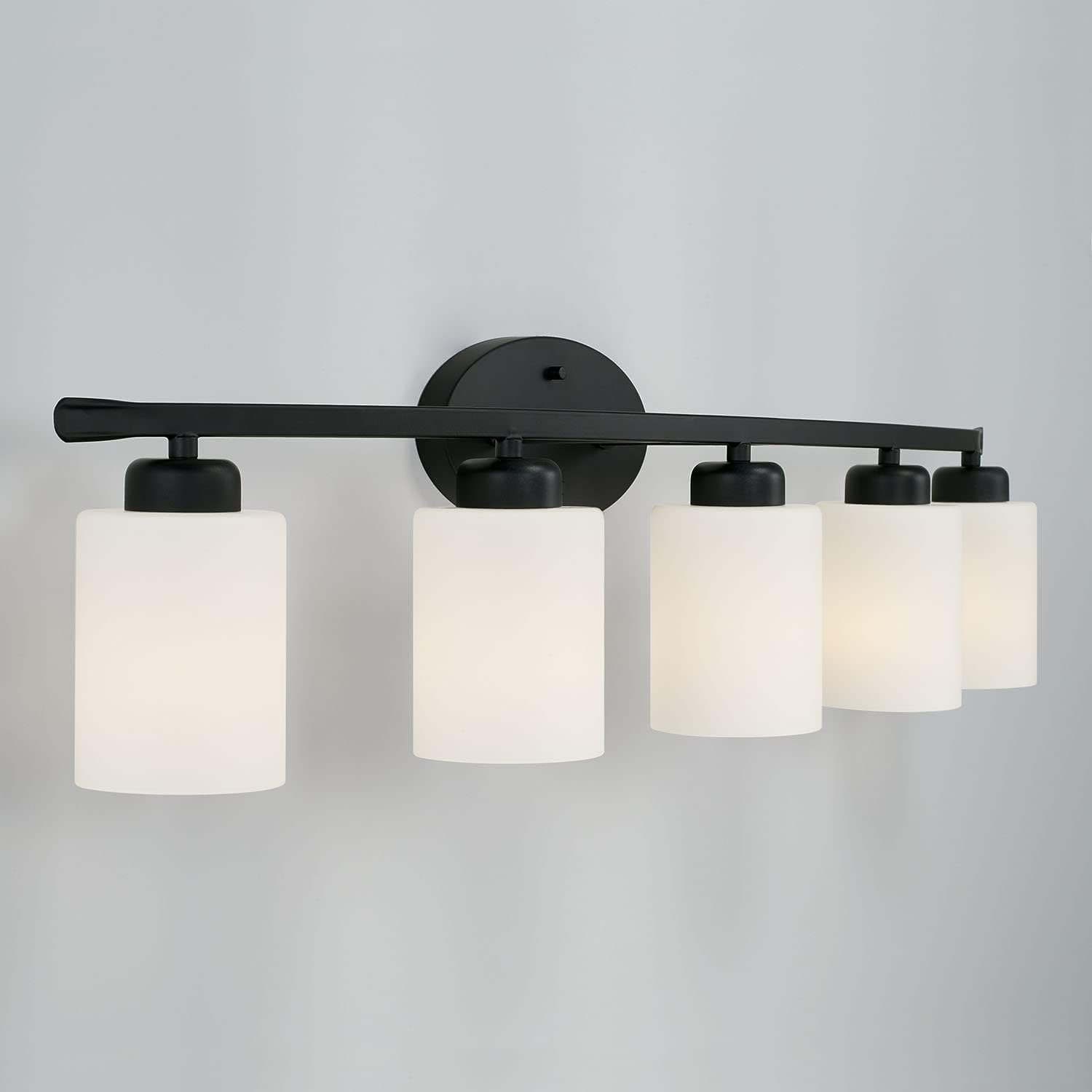 Capital Lighting 115251MB-338 Dixon Modern Soft White Glass Bath Vanity Wall Mount, 5-Light 500 Total Watts, 9" H x 37" W, Matte Black