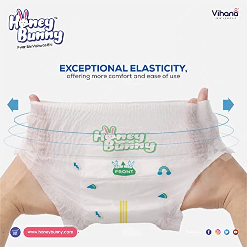 Image of Honey Bunny Baby Diaper Pants | Dry Plus Protection with 360 Soft Elastic Waistband | Upto 12 Hours Protection | Bubble Sheet Technology for Advanced Absorption | Medium (7 to 12 kg), 68 Pants