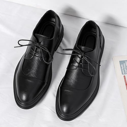 Men's Leather Vintage Lace-up Formal Low Heel Oxfords Classic Pointed Toe Stitching Details Non-Slip Comfort Rubber Sole Low Top Block Heel Tuxedo Dress Shoes for Wedding Dating Suit4