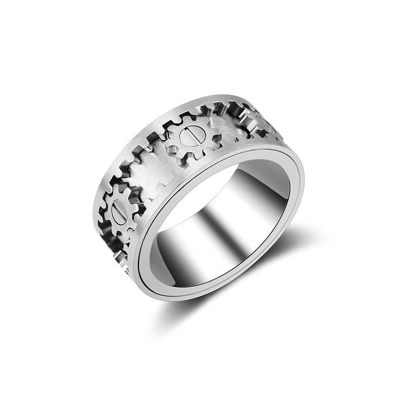 AFLynuu Ring Stainless steel gear rings for men and women, all sand steel color turning rings
