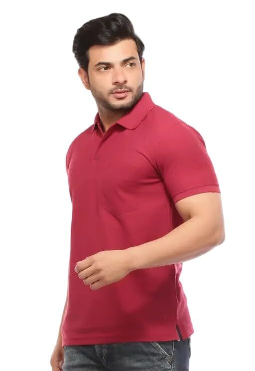 Image of Men's Cotton Blend Half Sleeve Solid Regular Fit Solid Comfortable Stylish Polo Tshirt 12